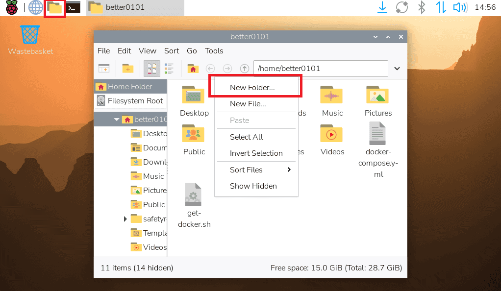홈서버 관리와 도커를 활용한 셀프호스팅 환경 구축 과정에서 새 폴더 생성하는 모습.